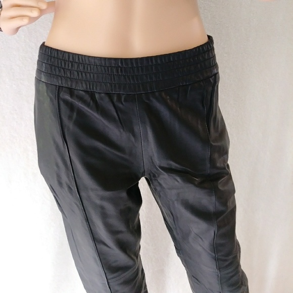 SALE! JOSEPH Sz M Sexy Black Leather Joggers Pants - Picture 4 of 8